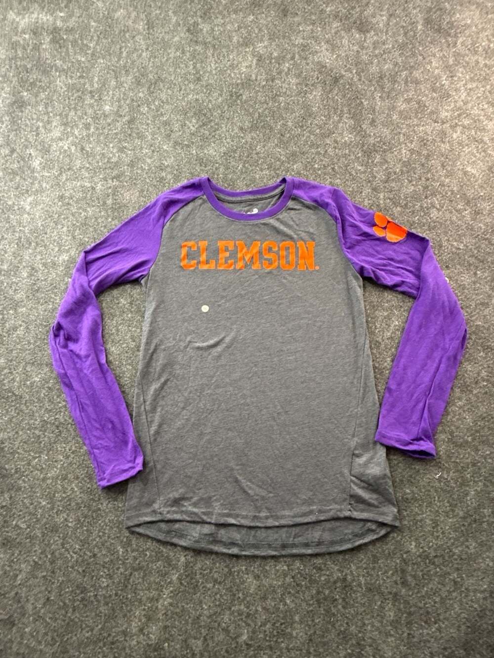 Gen 2 Clemson Tigers Youth Medium 10/12 Long Sleeve Raglan T-Shirt Grey Purple